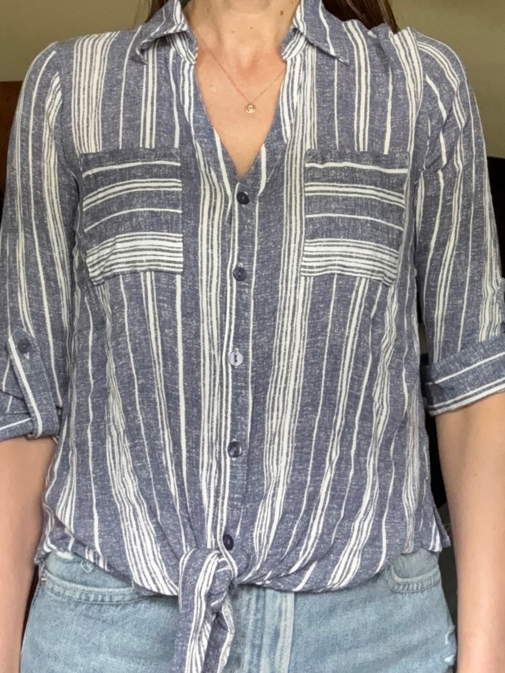 Fortune and Ivy blue and white striped blouse